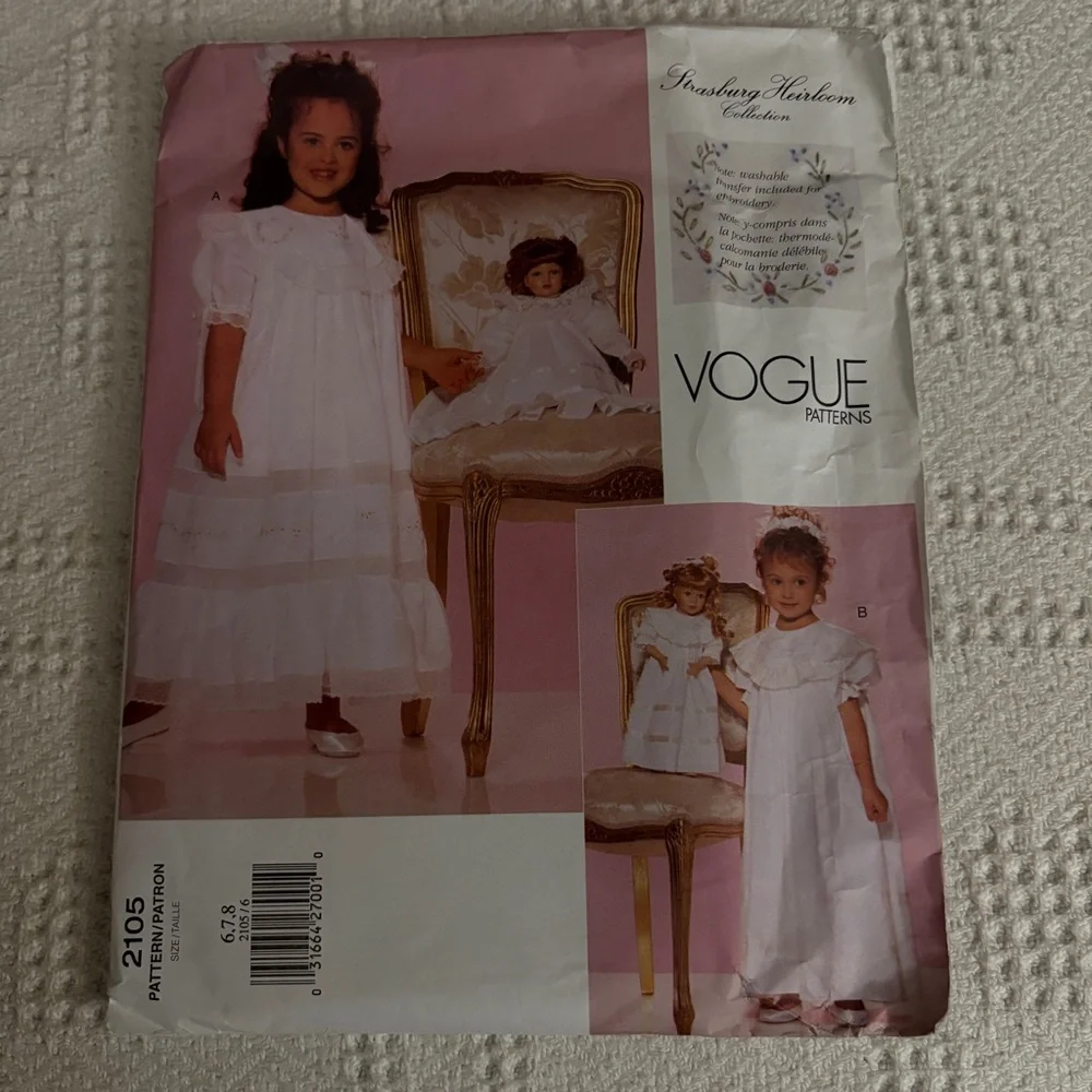 Vogue Pattern 2105 for Girl’s Dress and Matching Doll Dress